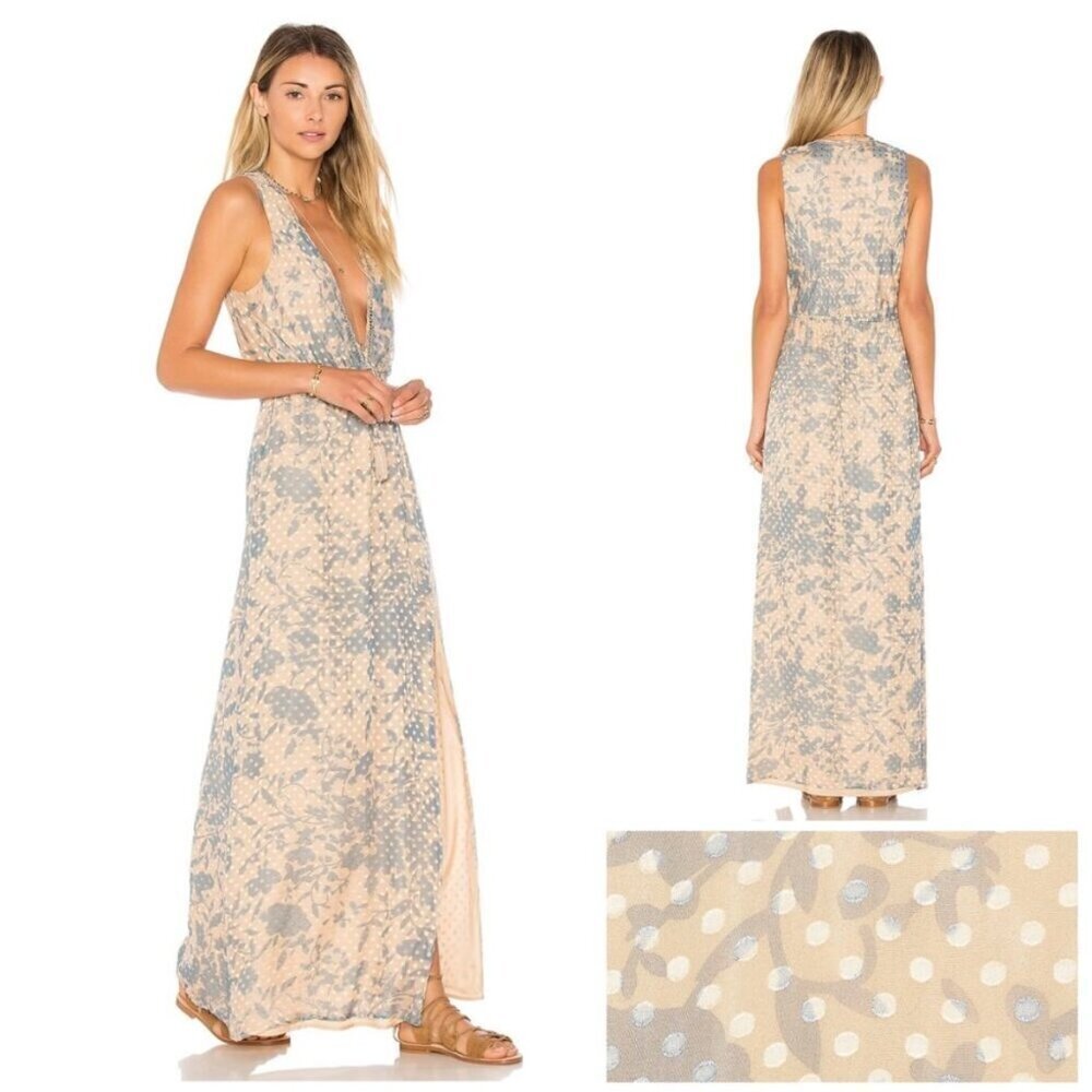 House of Harlow 1960 x Revolve Wilton Dress v-neck slit vintage floral blue XS - Picture 2 of 9